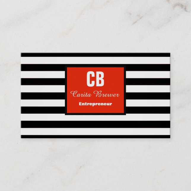 Standard Striped Monogram Business Card (Front)