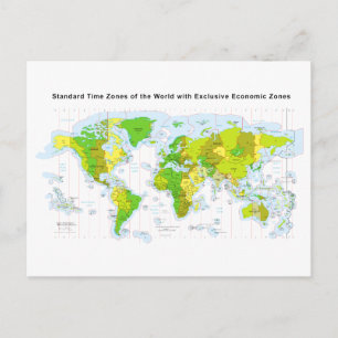 Standard time zones of the world & Economic Zones Postcard