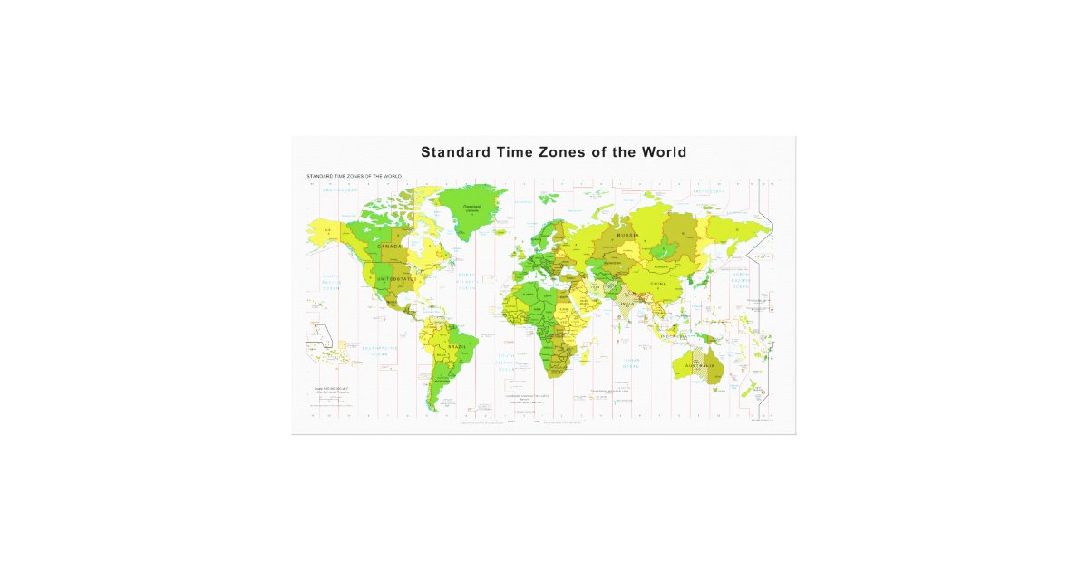 Standard Time Zones World Map 2013 Canvas Print Zazzle