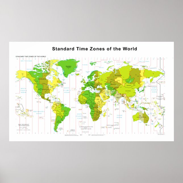 Standard Time Zones World Map 2013 Poster (Front)