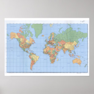 Standard World Map, Printed Map Poster