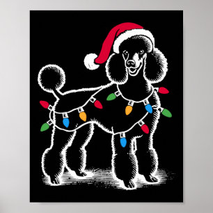 Standards Poodle Christmas Lights Santa Hat Xmas D Poster