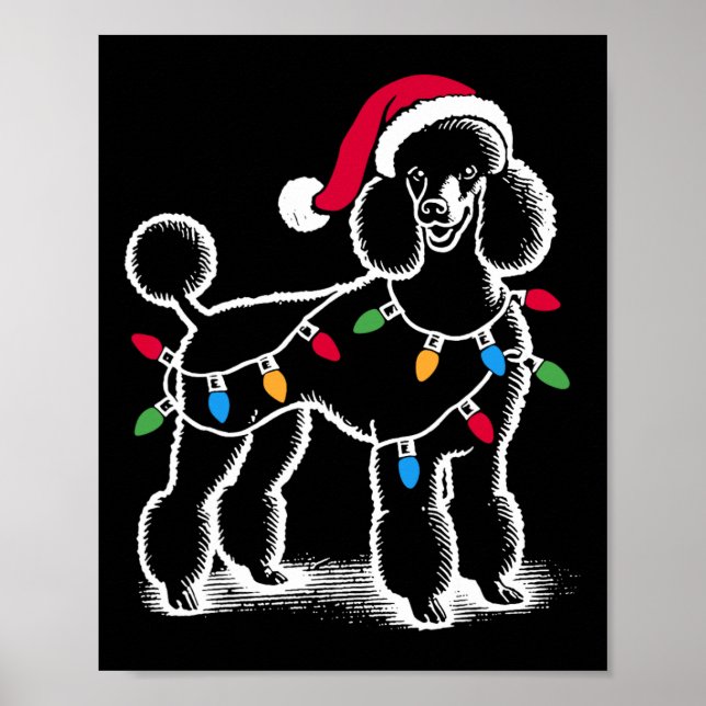 Standards Poodle Christmas Lights Santa Hat Xmas D Poster (Front)