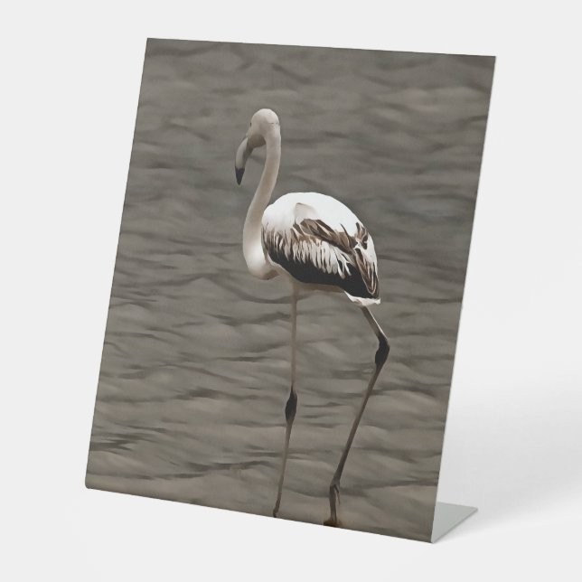 Standing Alone Juvenile Flamingo Art Pedestal Sign (Front)