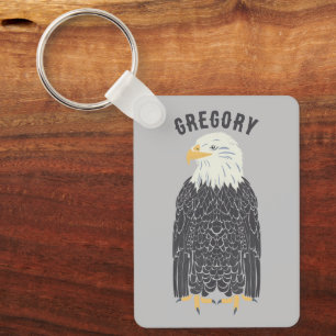 Standing Bald Eagle Illustration Personalised Key Ring