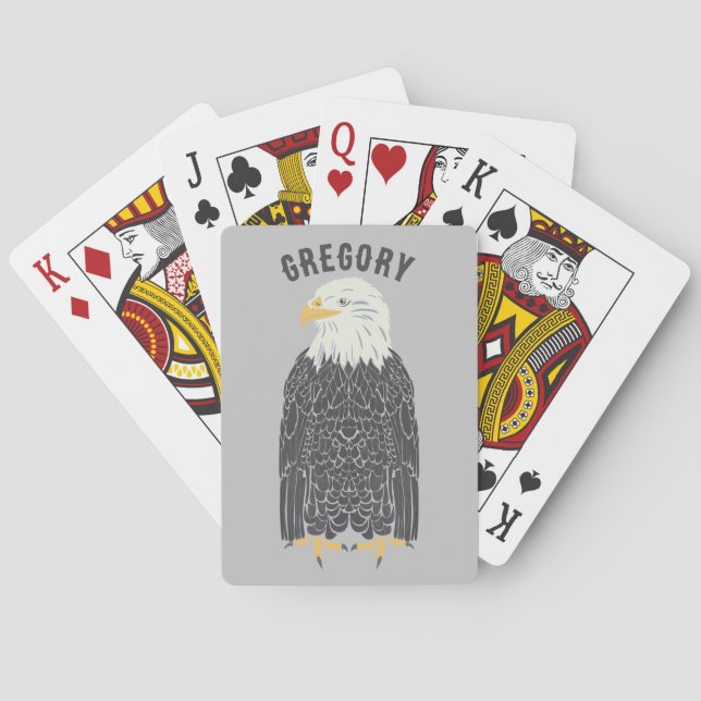 Standing Bald Eagle Illustration Personalised Playing Cards (Back)