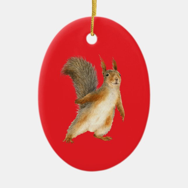 Standing Brown Squirrel Double Sided Ceramic Tree Decoration (Front)
