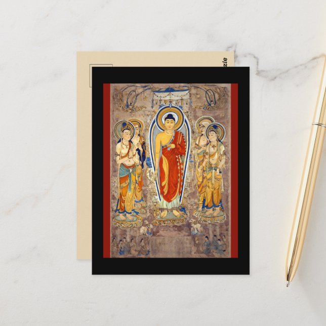 Standing Buddha Tang Dynasty Dunhuang Silk Road Postcard (Front/Back In Situ)