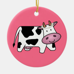 Standing Cow with Daisies Ceramic Tree Decoration