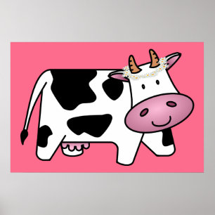 Standing Cow with Daisies Poster