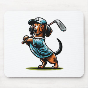 Standing Dachshund Wiener Dog Swinging Golf Club Mouse Mat
