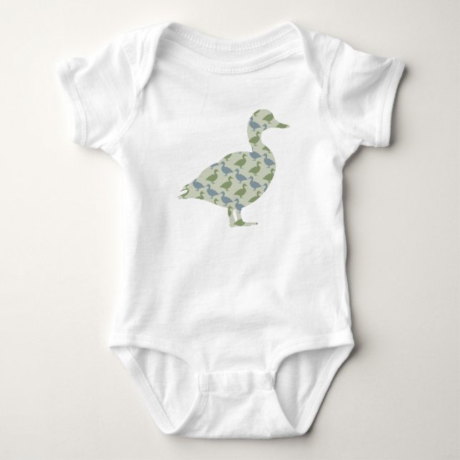 Standing Duck with Diagonal Duck Silhouette Baby Bodysuit (Front)