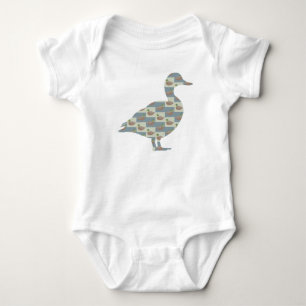 Standing Duck with Mallard Duck Diagonal Pattern Baby Bodysuit