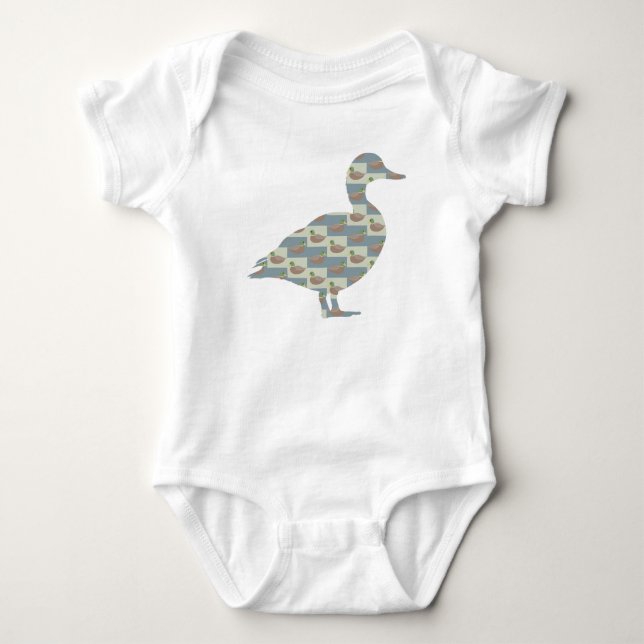 Standing Duck with Mallard Duck Diagonal Pattern Baby Bodysuit (Front)