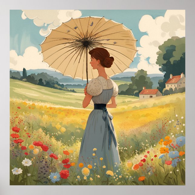 Standing in a field of summer wild flowers Print (Front)