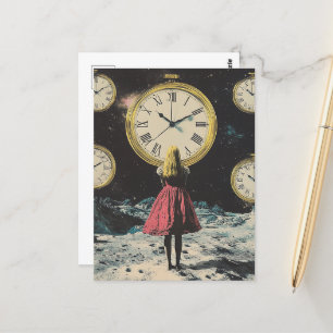 Standing in Time Surreal Pocket Watch Land Postcard