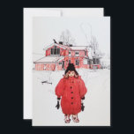 Standing in Winter Snow<br><div class="desc">Little Scandinavian girl in red stands in the snow with an old-fashioned farm house in the background.  Vintage fine art watercolor by Carl Larsson.</div>