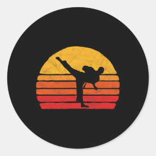 Standing Karate Kick 80's Sun Style Graphic Classic Round Sticker