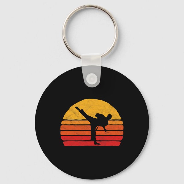 Standing Karate Kick 80's Sun Style Graphic  Key Ring (Front)