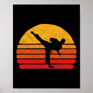 Standing Karate Kick 80's Sun Style Graphic Poster