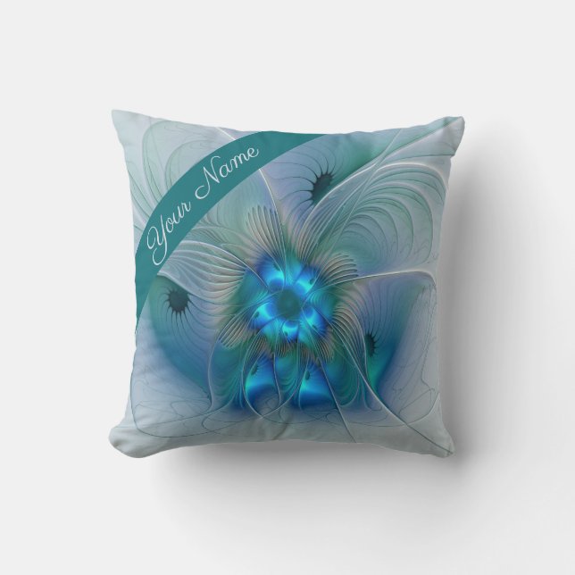 Standing Ovations, Abstract Blue Fractal Art Name Cushion (Front)