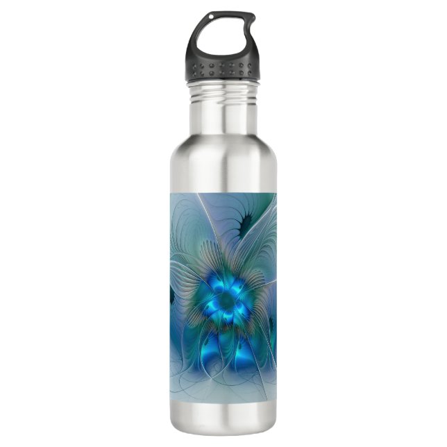 Standing Ovations, Abstract Blue Turquoise Fractal 710 Ml Water Bottle (Front)