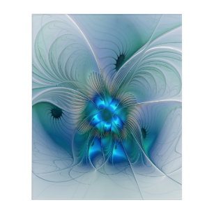 Standing Ovations, Abstract Blue Turquoise Fractal Acrylic Wall Art