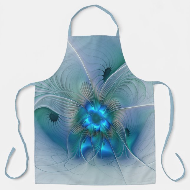 Standing Ovations, Abstract Blue Turquoise Fractal Apron (Front)