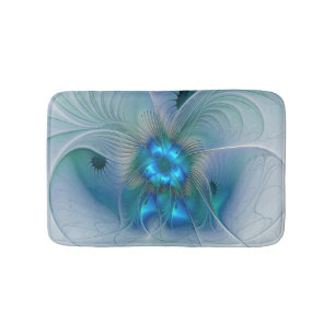 Standing Ovations, Abstract Blue Turquoise Fractal Bath Mat