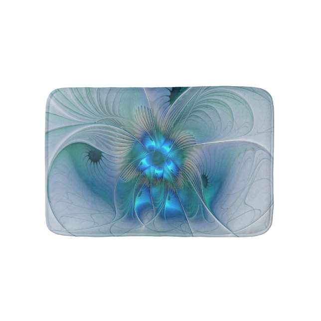 Standing Ovations, Abstract Blue Turquoise Fractal Bath Mat (Front)