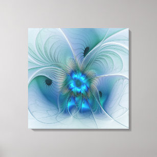 Standing Ovations, Abstract Blue Turquoise Fractal Canvas Print