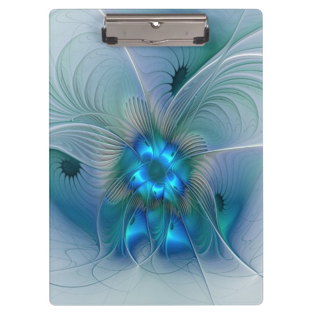 Standing Ovations, Abstract Blue Turquoise Fractal Clipboard (Front)