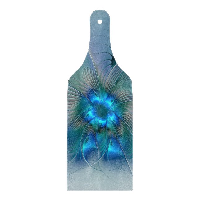 Standing Ovations, Abstract Blue Turquoise Fractal Cutting Board (Front)