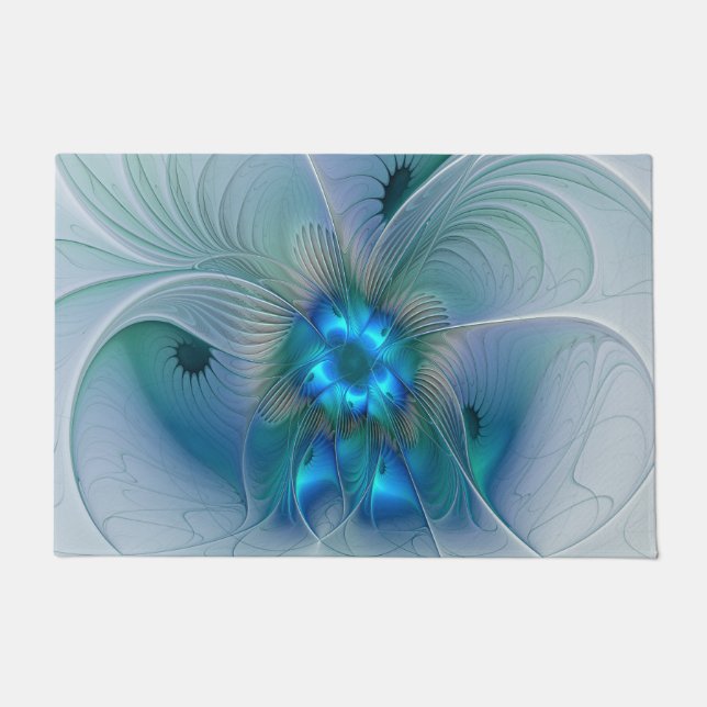Standing Ovations, Abstract Blue Turquoise Fractal Doormat (Front)