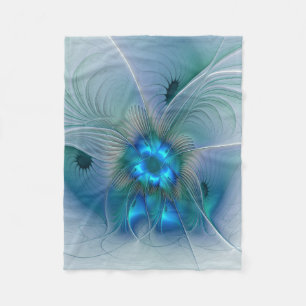 Standing Ovations, Abstract Blue Turquoise Fractal Fleece Blanket