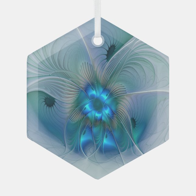 Standing Ovations, Abstract Blue Turquoise Fractal Glass Tree Decoration (Front)