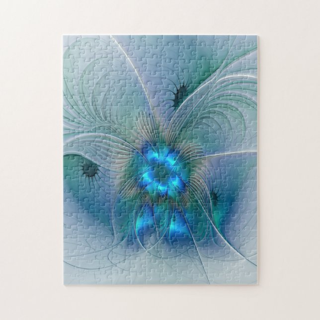 Standing Ovations, Abstract Blue Turquoise Fractal Jigsaw Puzzle (Vertical)