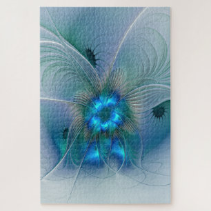 Standing Ovations, Abstract Blue Turquoise Fractal Jigsaw Puzzle