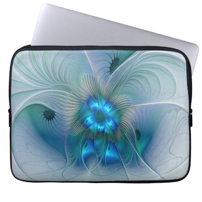Standing Ovations, Abstract Blue Turquoise Fractal Laptop Sleeve (Front)