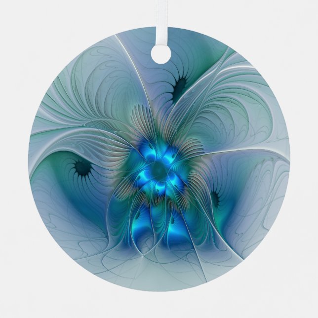Standing Ovations, Abstract Blue Turquoise Fractal Metal Tree Decoration (Front)