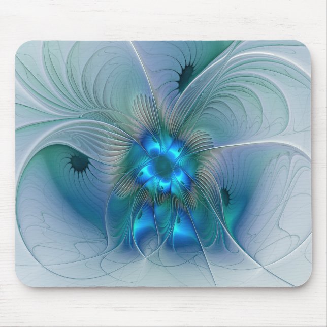 Standing Ovations, Abstract Blue Turquoise Fractal Mouse Mat (Front)