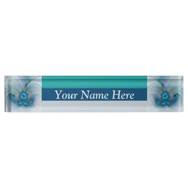 Standing Ovations, Abstract Blue Turquoise Fractal Nameplate (Front)
