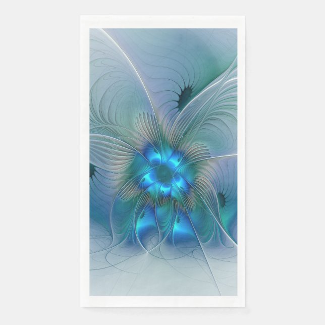 Standing Ovations, Abstract Blue Turquoise Fractal Napkin (Front)