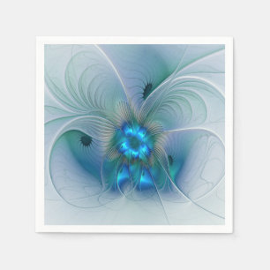 Standing Ovations, Abstract Blue Turquoise Fractal Napkin