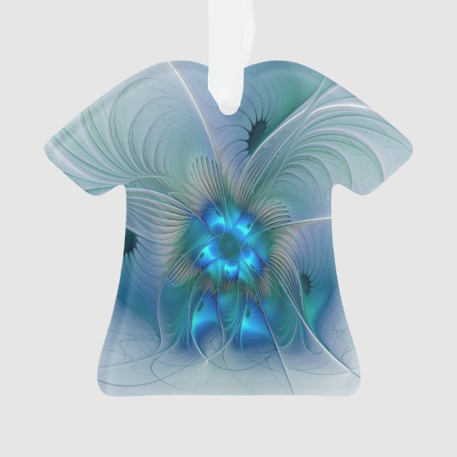 Standing Ovations, Abstract Blue Turquoise Fractal Ornament (Front)