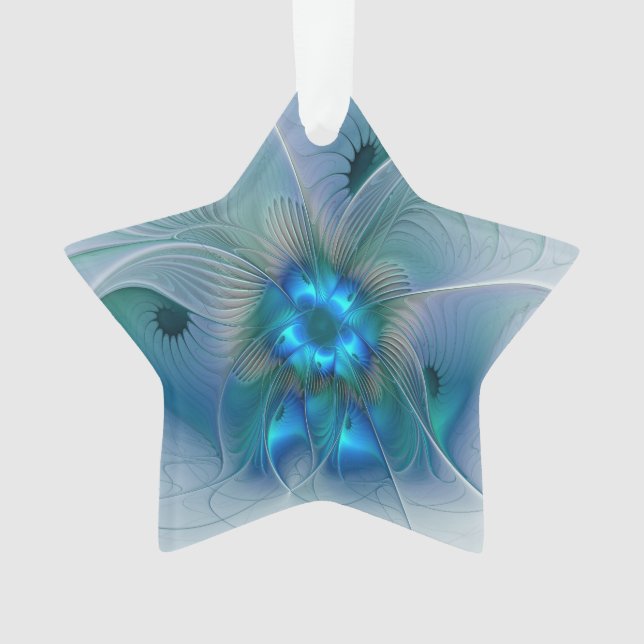 Standing Ovations, Abstract Blue Turquoise Fractal Ornament (Front)