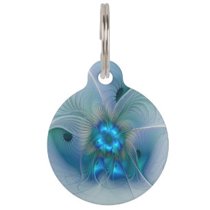 Standing Ovations, Abstract Blue Turquoise Fractal Pet Tag