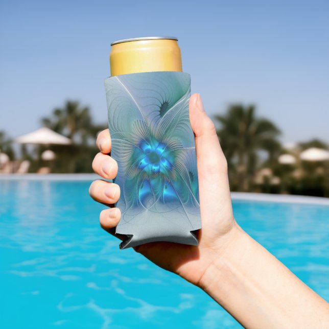 Standing Ovations, Abstract Blue Turquoise Fractal Seltzer Can Cooler (In Situ Pool)