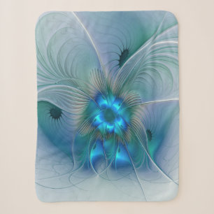Standing Ovations, Abstract Blue Turquoise Fractal Sherpa Blanket