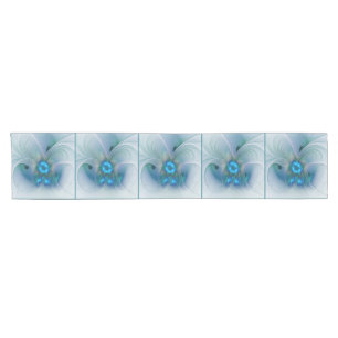 Standing Ovations, Abstract Blue Turquoise Fractal Short Table Runner